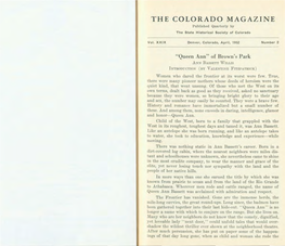 COLORADO MAGAZINE Published Quarterly by the State H Istorical Society Ef Colorado