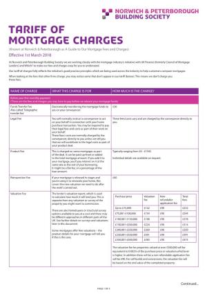 Tariff of Mortgage Charges (Known at Norwich & Peterborough As a Guide to Our Mortgage Fees and Charges) Effective 1St March 2018