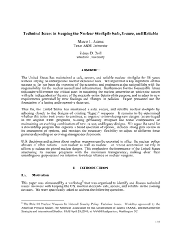 Technical Issues in Keeping the Nuclear Stockpile Safe, Secure, and Reliable