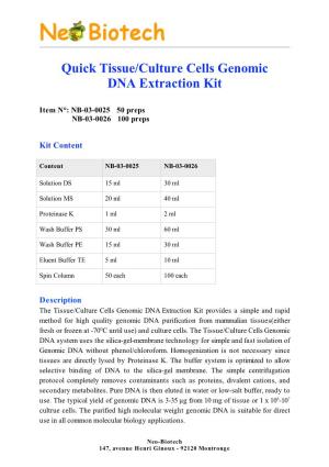 Quick Tissue/Culture Cells Genomic DNA Extraction Kit