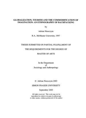 Globalization, Tourism and the Commodification of Imagination: an Ethnography of Backpacking