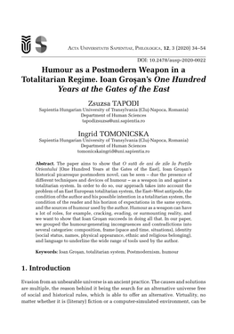 Humour As a Postmodern Weapon in a Totalitarian Regime. Ioan