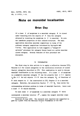 Note on Monoidal Localisation