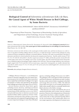 Biological Control of Sclerotinia Sclerotiorum (Lib.) De Bary, the Causal Agent of White Mould Disease in Red Cabbage, by Some Bacteria
