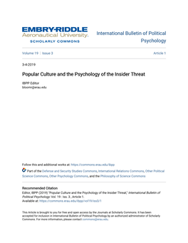 Popular Culture and the Psychology of the Insider Threat