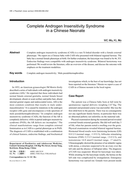 Complete Androgen Insensitivity Syndrome in a Chinese Neonate
