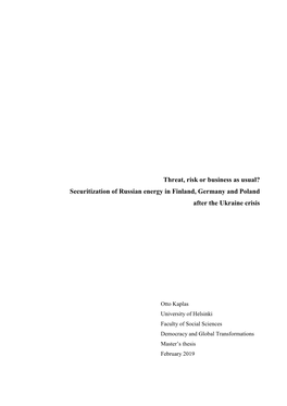 Securitization of Russian Energy in Finland, Germany and Poland After the Ukraine Crisis