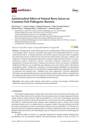 Antimicrobial Effect of Natural Berry Juices on Common Oral Pathogenic Bacteria