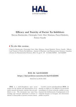 Efficacy and Toxicity of Factor Xa Inhibitors