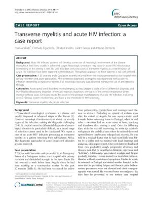 Transverse Myelitis and Acute HIV Infection: a Case Report Paulo Andrade*, Cristóvão Figueiredo, Cláudia Carvalho, Lurdes Santos and António Sarmento