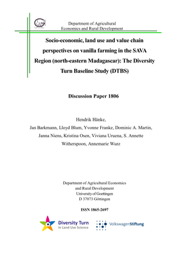 Socio-Economic, Land Use and Value Chain Perspectives on Vanilla Farming in the SAVA Region (North-Eastern Madagascar): the Dive