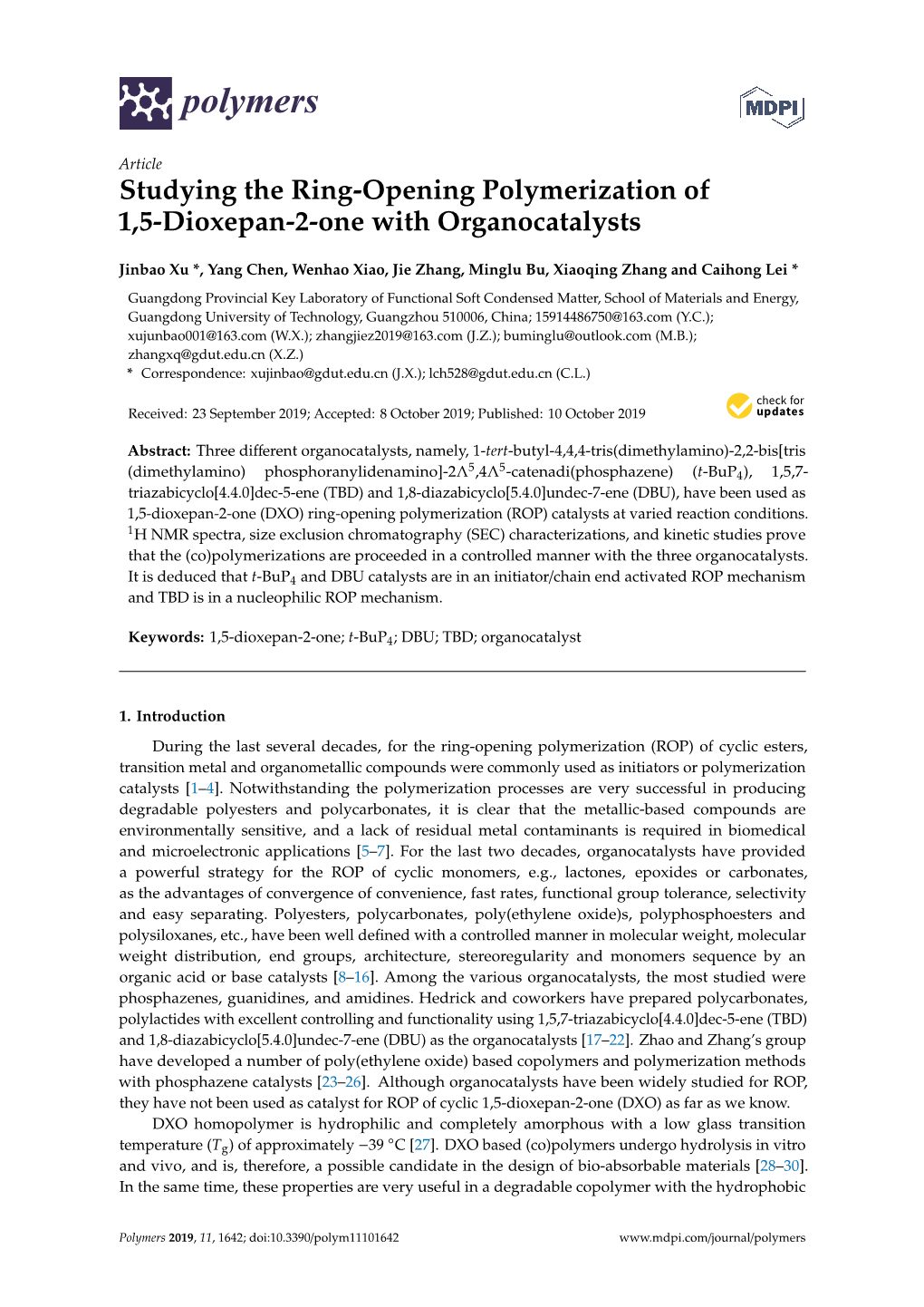 Studying the Ring-Opening Polymerization of 1,5-Dioxepan-2-One with Organocatalysts