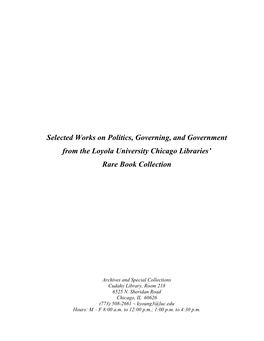 Politics, Governing, and Government from the Loyola University Chicago Libraries’