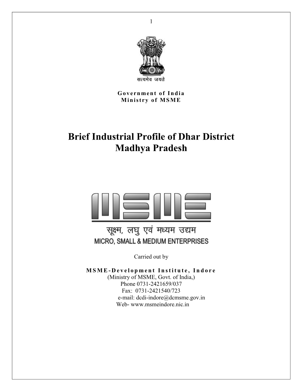 Brief Industrial Profile of Dhar District Madhya Pradesh