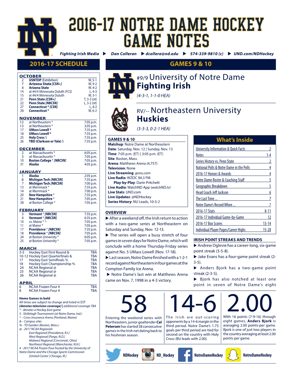 2016-17 Notre Dame Hockey Game Notes 2016-17 Notre
