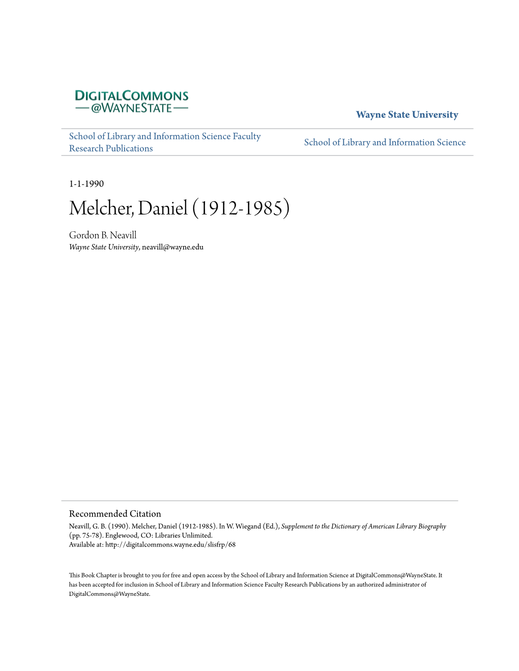 Melcher, Daniel (1912-1985) Gordon B