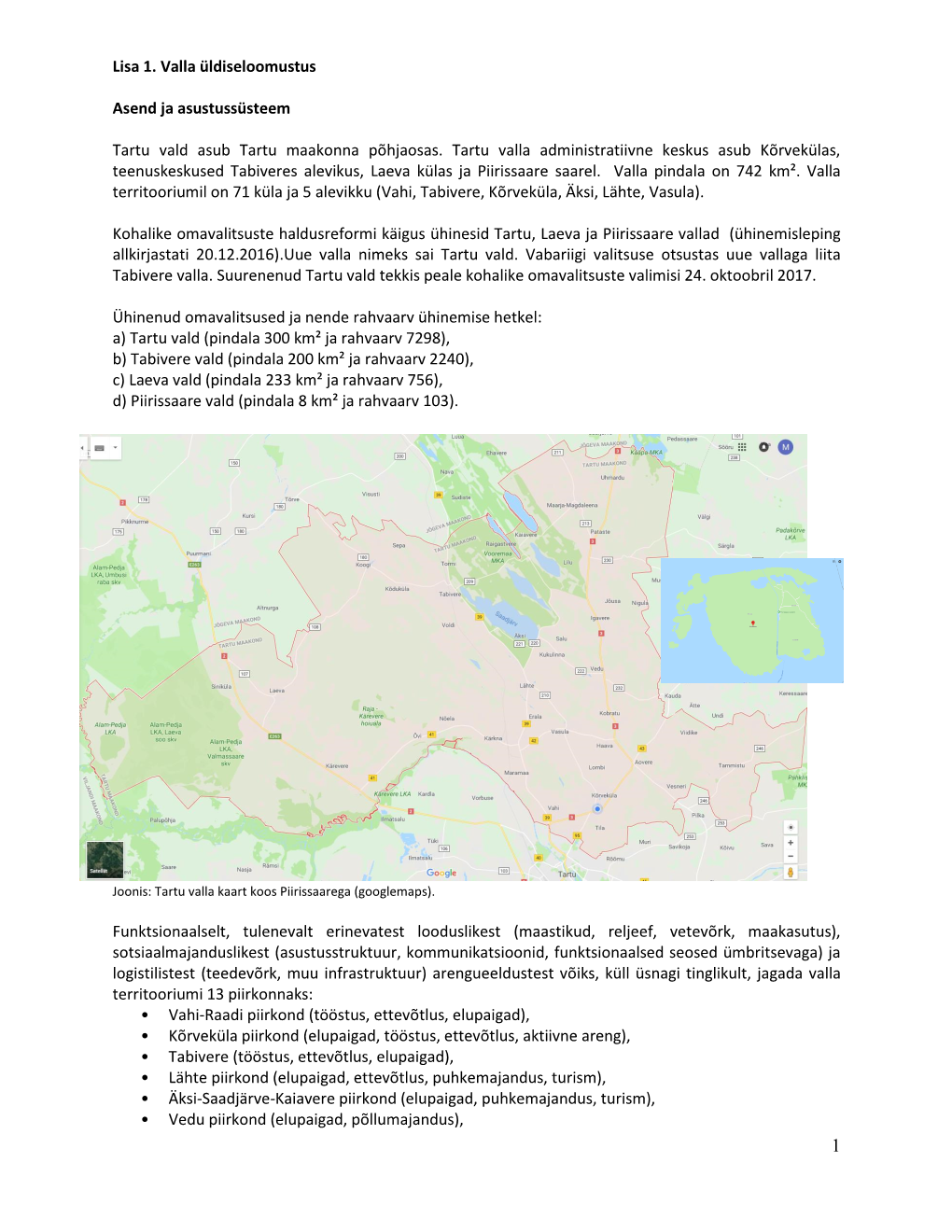 Lisa 1. Valla Üldiseloomustus Asend Ja Asustussüsteem Tartu Vald Asub