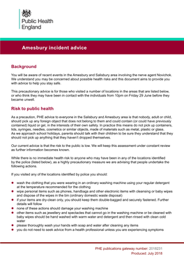 Amesbury Incident Advice Amesbury Incident Advice: 6 July 2018