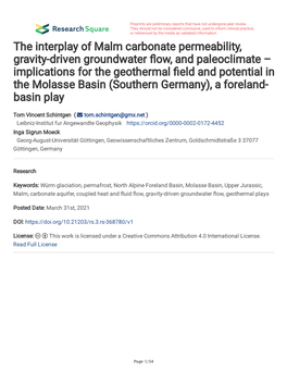 The Interplay of Malm Carbonate Permeability, Gravity-Driven Groundwater Ow, and Paleoclimate