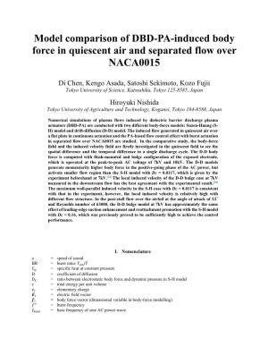 Model Comparison of DBD-PA-Induced Body Force in Quiescent Air and Separated Flow Over NACA0015