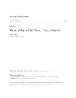 Grand Valley and the National Poetry Festival Judith Minty Grand Valley State University