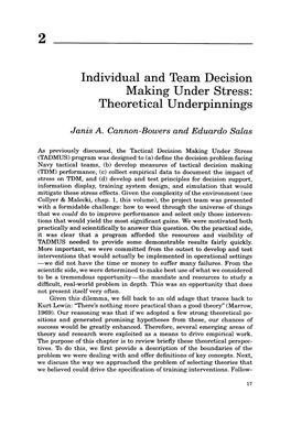 Individual and Team Decision Making Under Stress: Theoretical Underpinnings