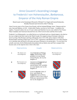 Anne Couvent's Ascending Lineage to Frederick I Von Hohenstaufen