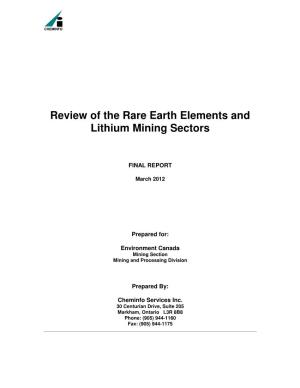 Review of the Rare Earth Elements and Lithium Mining Sectors