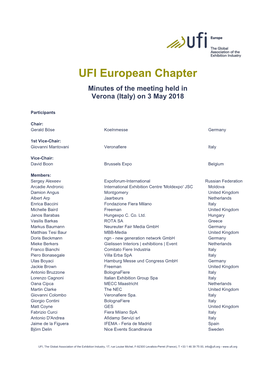 UFI European Chapter Minutes of the Meeting Held in Verona (Italy) on 3 May 2018