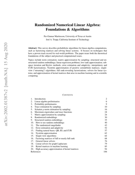 Randomized Numerical Linear Algebra: Foundations & Algorithms