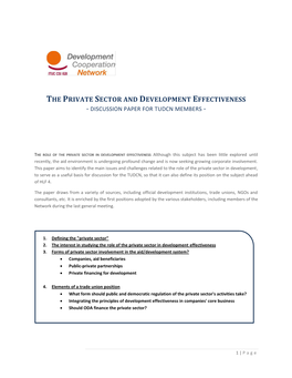 The Private Sector and Development Effectiveness - Discussion Paper for Tudcn Members