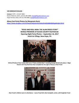 ROCK and ROLL MAN: the ALAN FREED STORY” WORLD PREMIERE at BUCKS COUNTY PLAYHOUSE Opening Night Party Photos – September 16, 2017 Hotel Du Village, New Hope, PA
