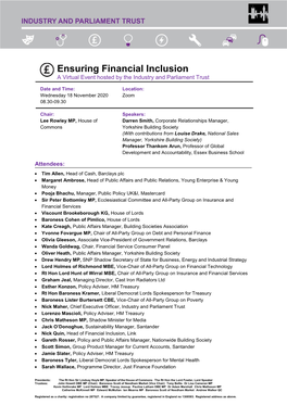 Ensuring Financial Inclusion a Virtual Event Hosted by the Industry and Parliament Trust