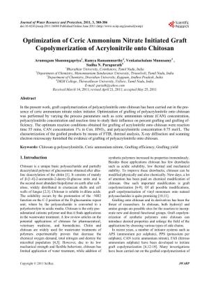 Optimization of Ceric Ammonium Nitrate Initiated Graft Copolymerization of Acrylonitrile Onto Chitosan