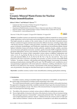 Ceramic Mineral Waste-Forms for Nuclear Waste Immobilization