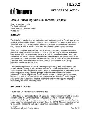 REPORT for ACTION Opioid Poisoning Crisis in Toronto