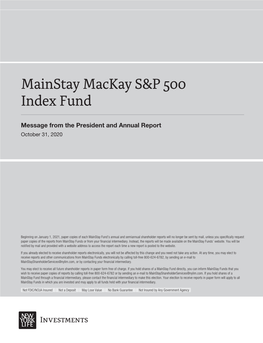 Mainstay Mackay S&P 500 Index Fund Annual Report