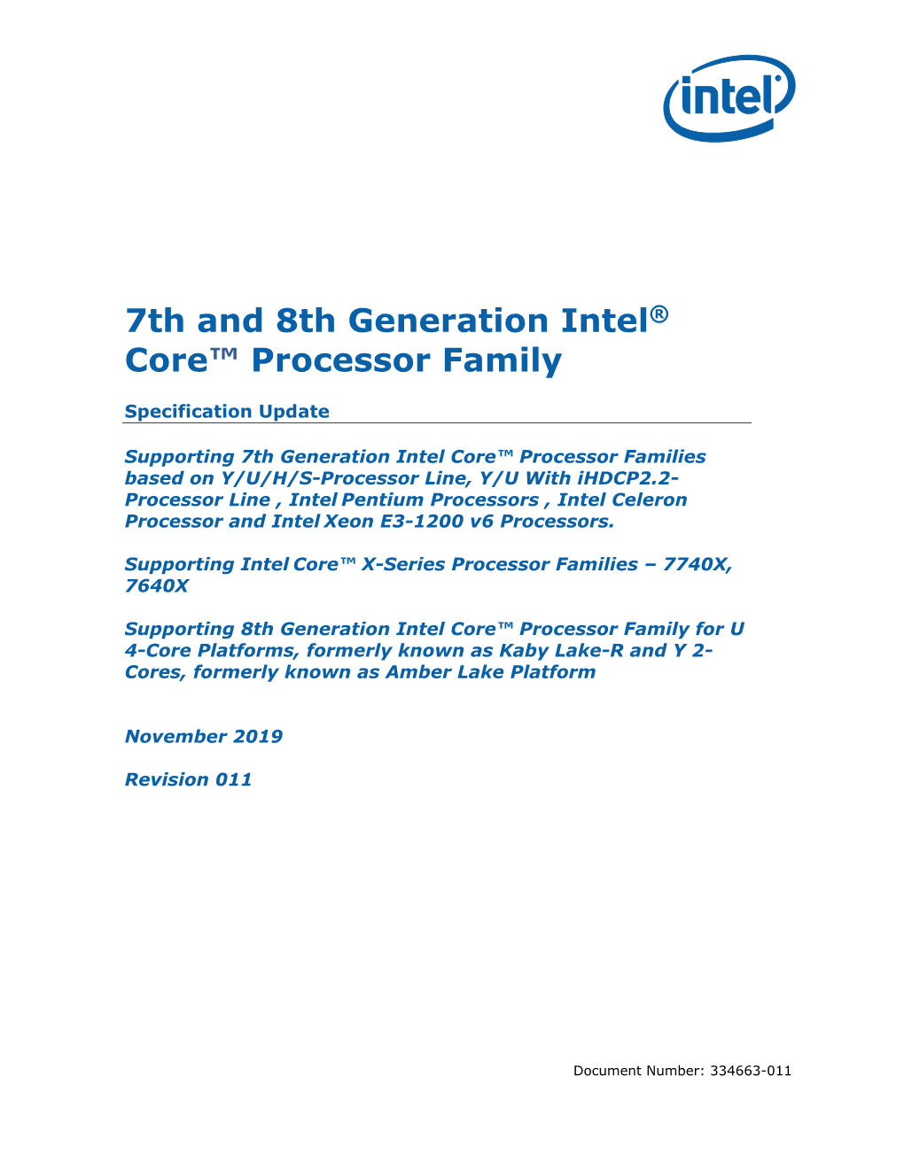 7Th and 8Th Generation Intel® Core™ Processor Family