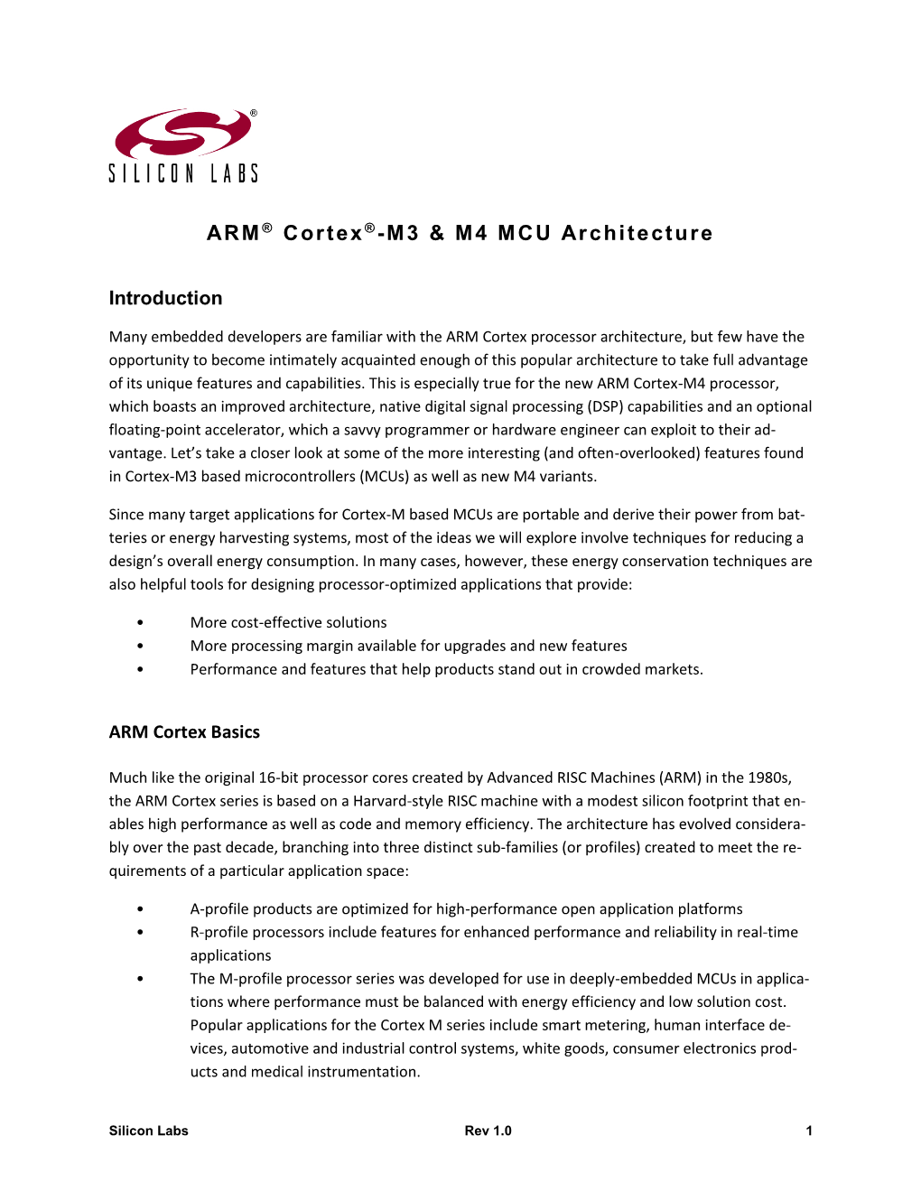 ARM® Cortex® -M3 & M4 MCU Architecture