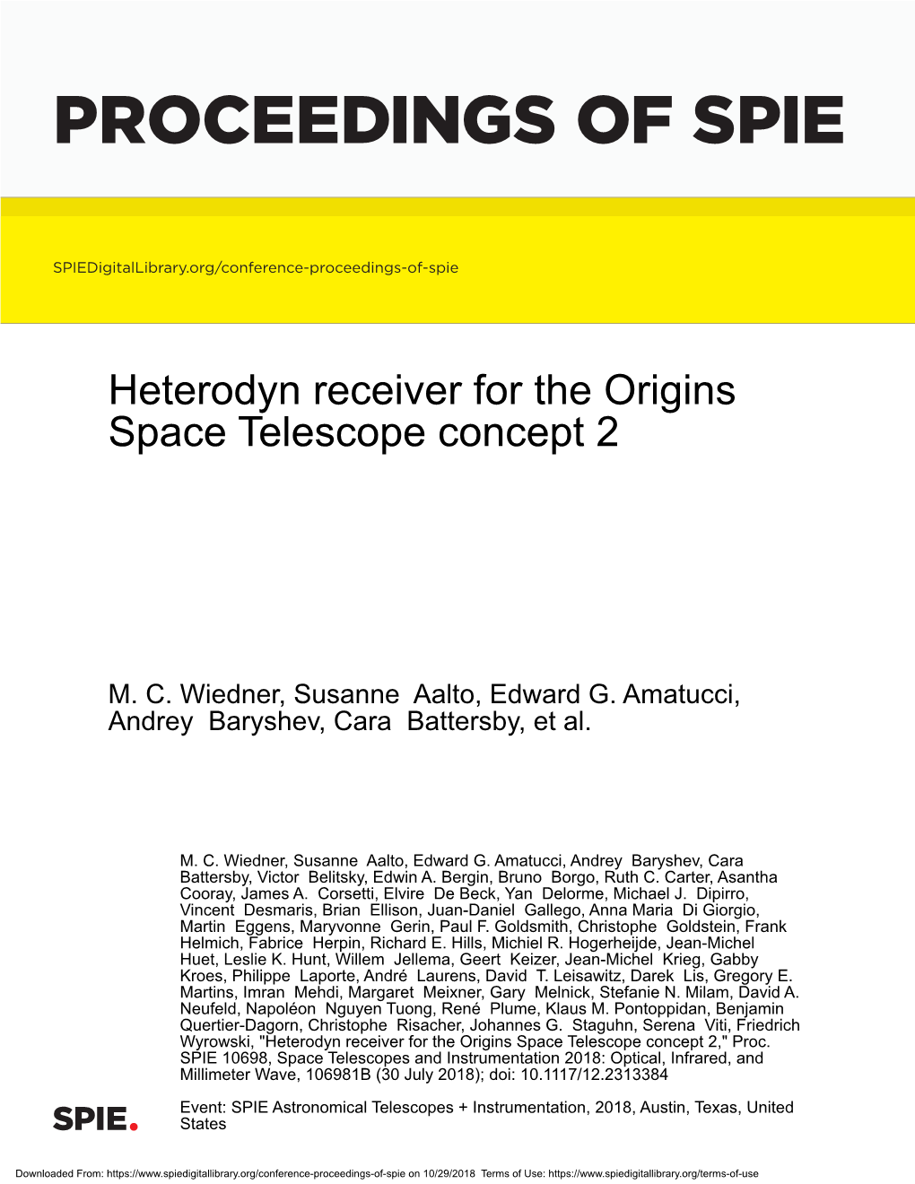 Heterodyn Receiver for the Origins Space Telescope Concept 2