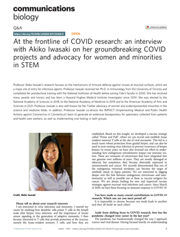 An Interview with Akiko Iwasaki on Her Groundbreaking COVID Projects and Advocacy for Women and Minorities in STEM