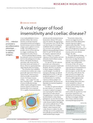 COELIAC DISEASE a Viral Trigger of Food Insensitivity and Coeliac Disease?