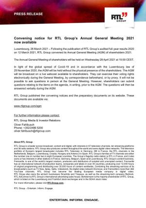 RTL Group Press Release AGM Convening Notice