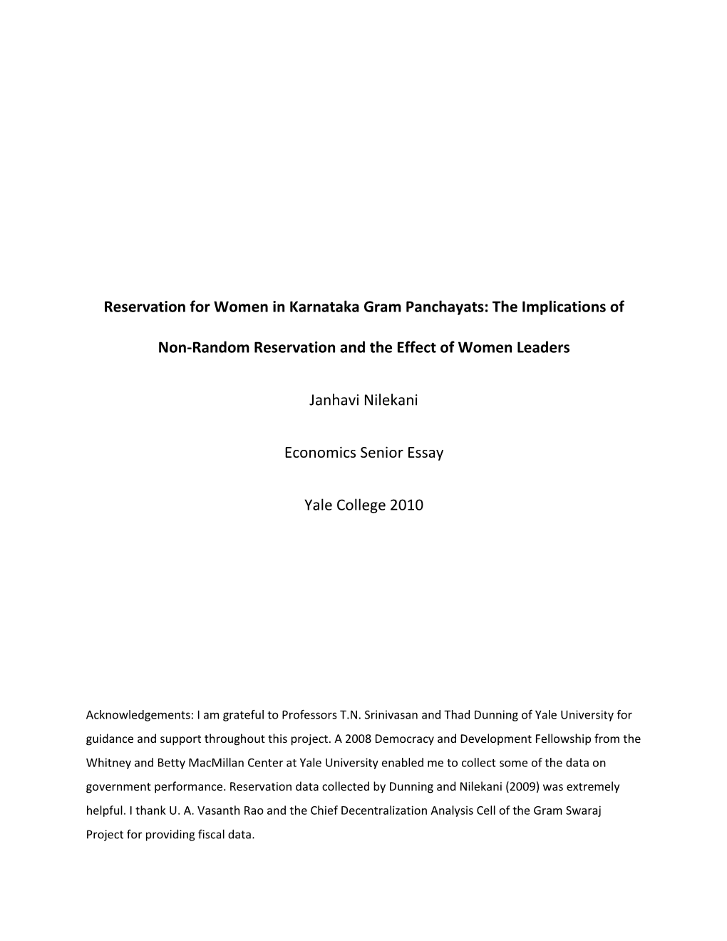 Reservation for Women in Karnataka Gram Panchayats: the Implications Of