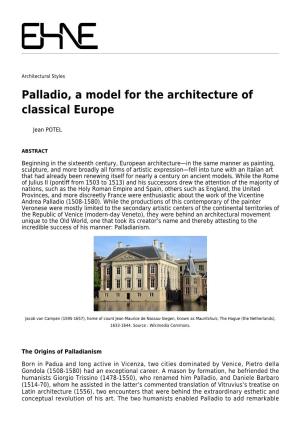 Palladio, a Model for the Architecture of Classical Europe