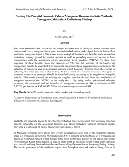 Valuing the Potential Economic Value of Mangroves Resources in Setiu Wetlands, Terengganu, Malaysia: a Preliminary Findings