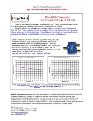Ultra High Frequency 2 Way Power Divider 8-60