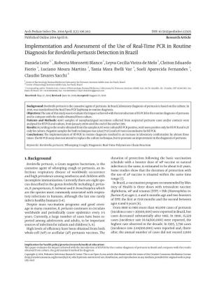 Implementation and Assessment of the Use of Real-Time PCR in Routine Diagnosis for Bordetella Pertussis Detection in Brazil