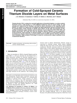 Formation of Cold-Sprayed Ceramic Titanium Dioxide Layers on Metal Surfaces J.-O