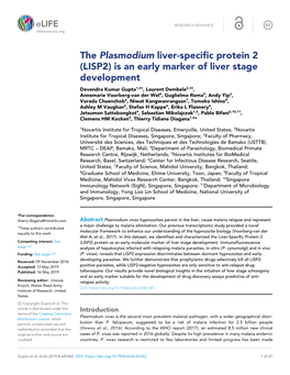 (LISP2) Is an Early Marker of Liver Stage Development